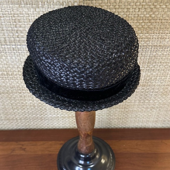 VTG 1960s Suzi B Black Raffia Straw Bubble Hat